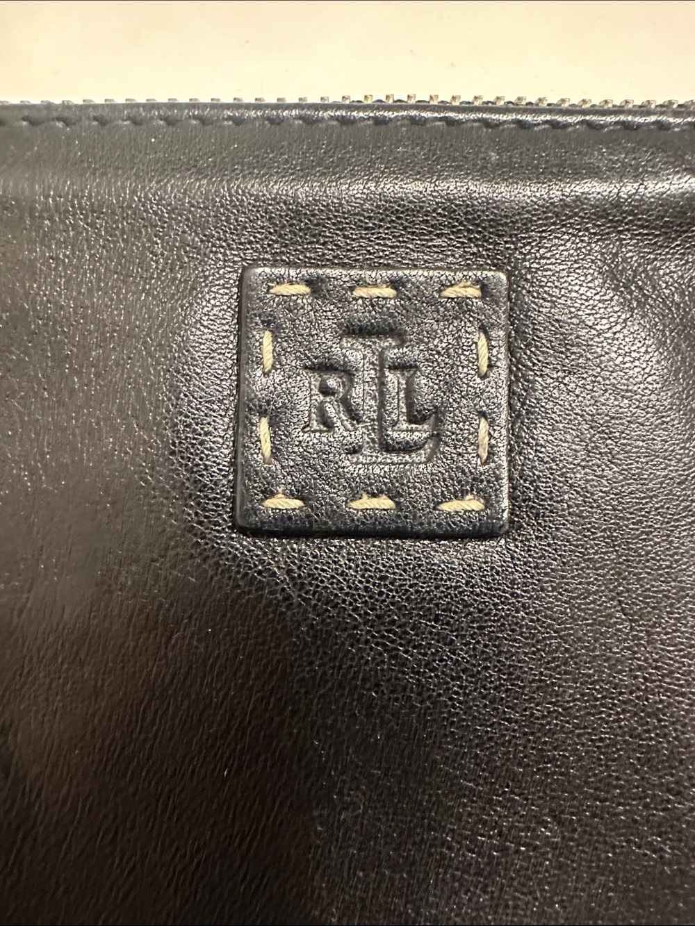 Lauren Ralph Lauren Black Leather Wristlet with Logo Patch - Picture 2 of 10